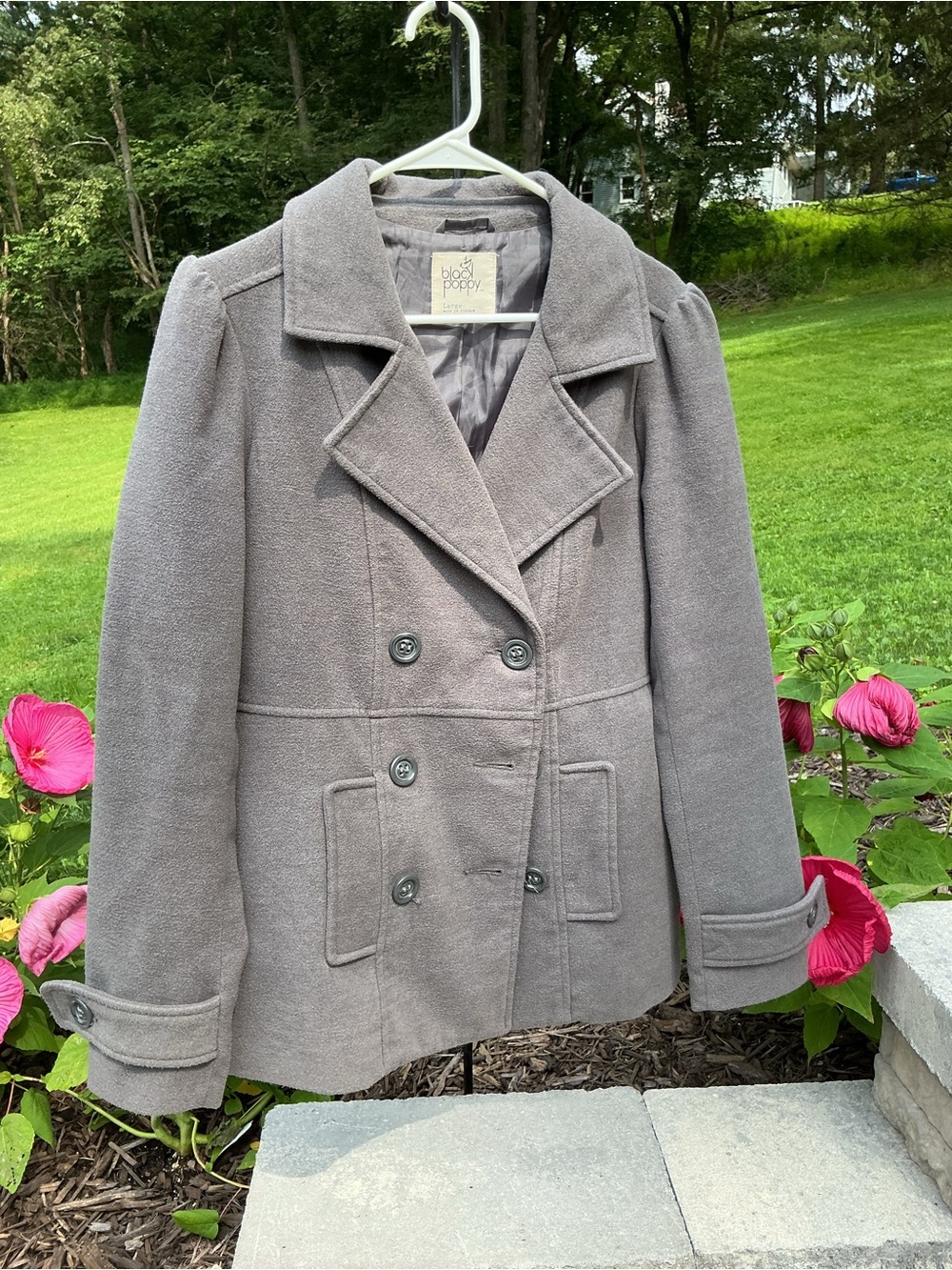 Black Poppy Gray Double-Breasted Peacoat